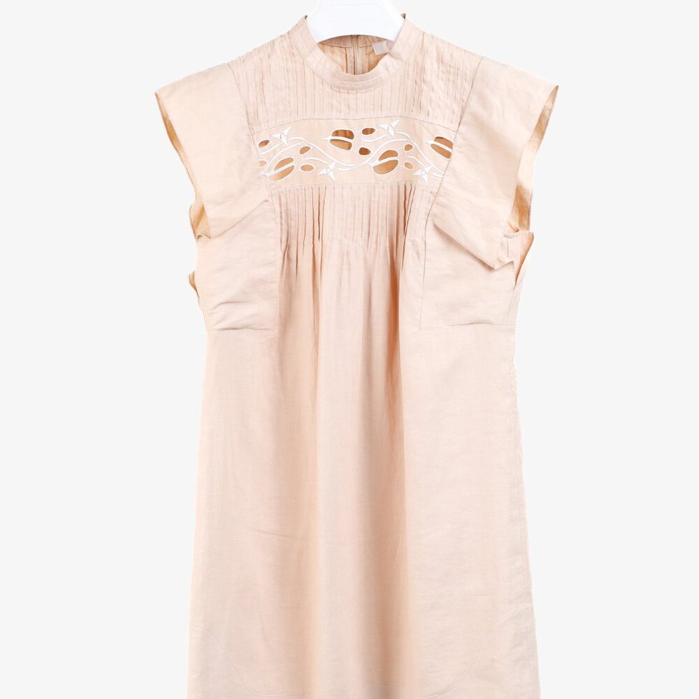 Chloe SS18 Biscuit Pink Embroidered Linen Mini Dress